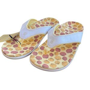 Spenco Yumi Ocean Size 8D Wide White Yellow Shell Sandal Orthotic Arch NWT